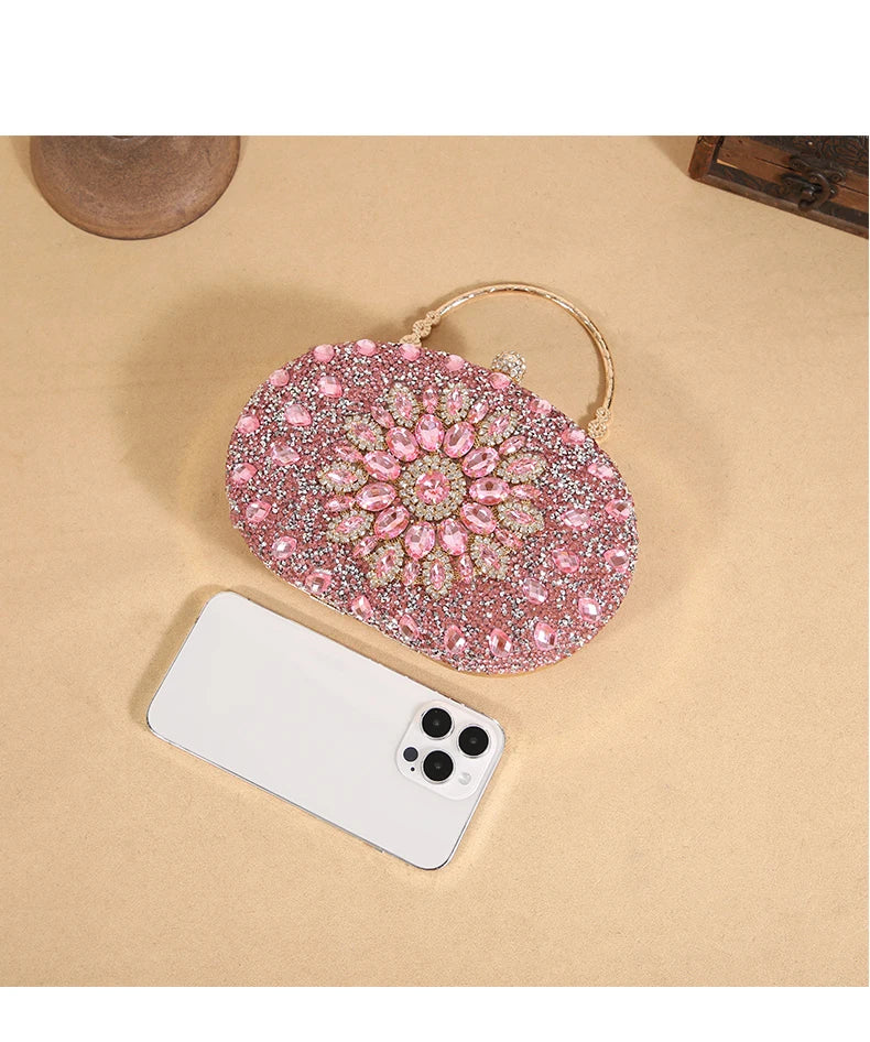 Luxury Crystal Sunflower Clutch – Fashion Banquet & Party Bag