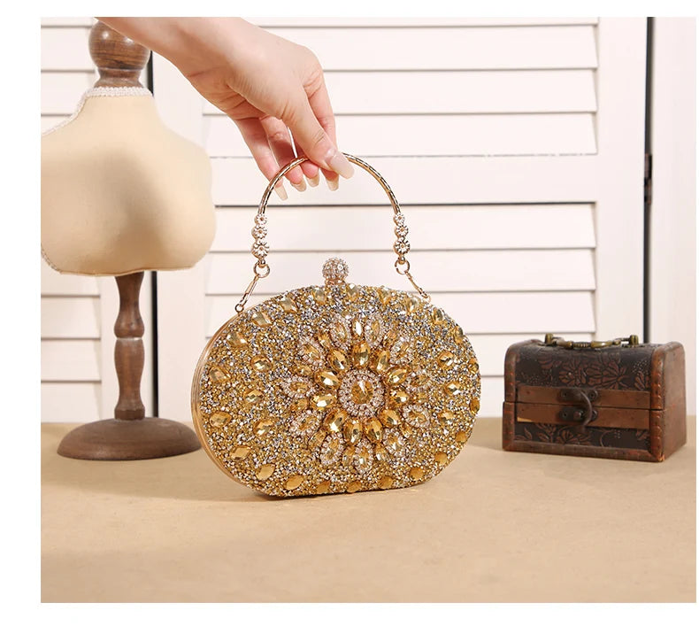 Luxury Crystal Sunflower Clutch – Fashion Banquet & Party Bag