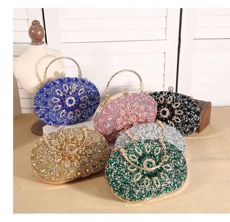 Luxury Crystal Sunflower Clutch – Fashion Banquet & Party Bag