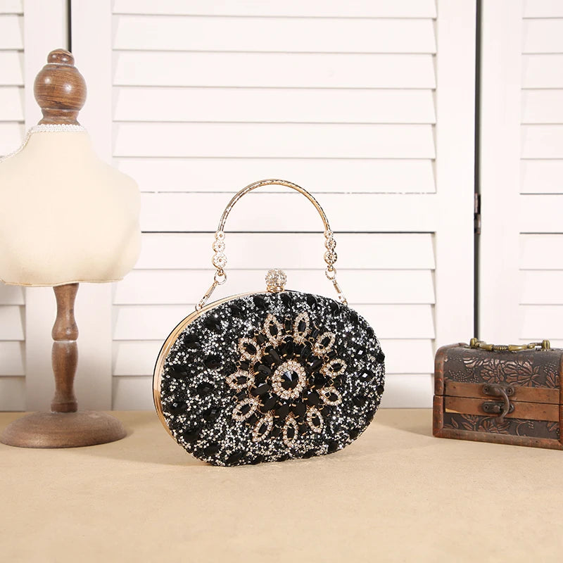 Luxury Crystal Sunflower Clutch – Fashion Banquet & Party Bag