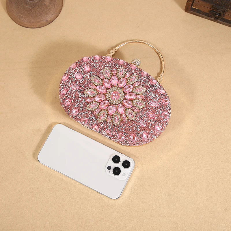 Luxury Crystal Sunflower Clutch – Fashion Banquet & Party Bag