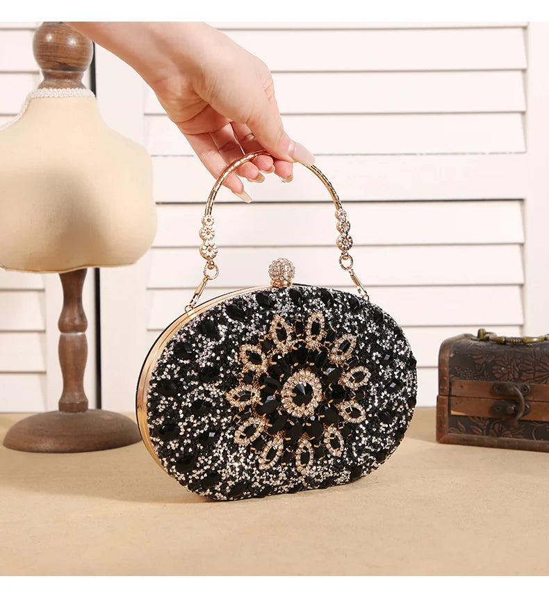 Luxury Crystal Sunflower Clutch – Fashion Banquet & Party Bag