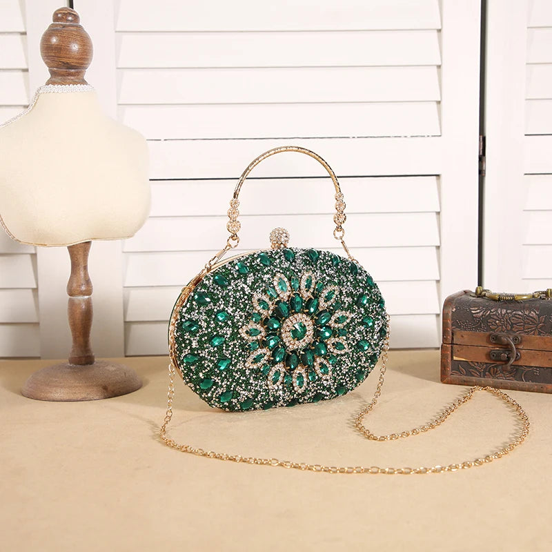 Luxury Crystal Sunflower Clutch – Fashion Banquet & Party Bag