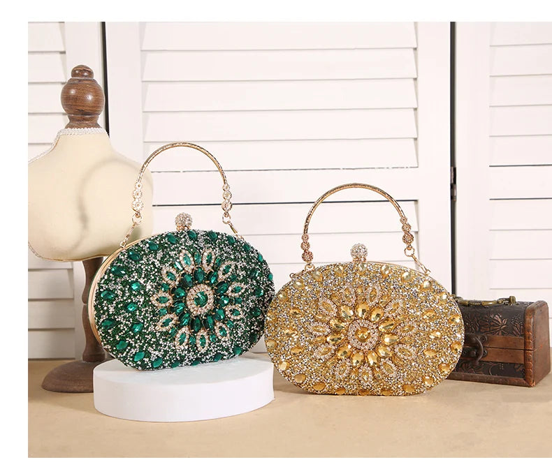 Luxury Crystal Sunflower Clutch – Fashion Banquet & Party Bag