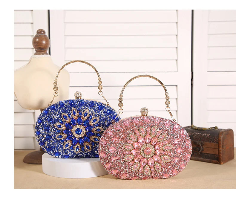 Luxury Crystal Sunflower Clutch – Fashion Banquet & Party Bag