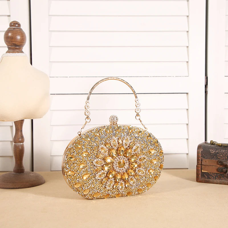 Luxury Crystal Sunflower Clutch – Fashion Banquet & Party Bag