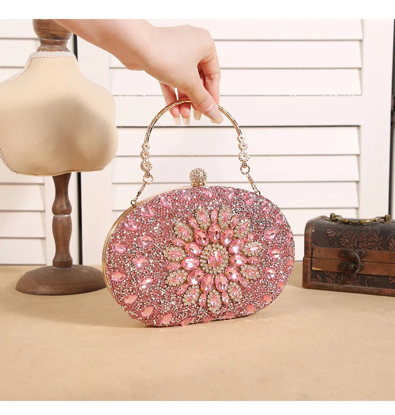 Luxury Crystal Sunflower Clutch – Fashion Banquet & Party Bag