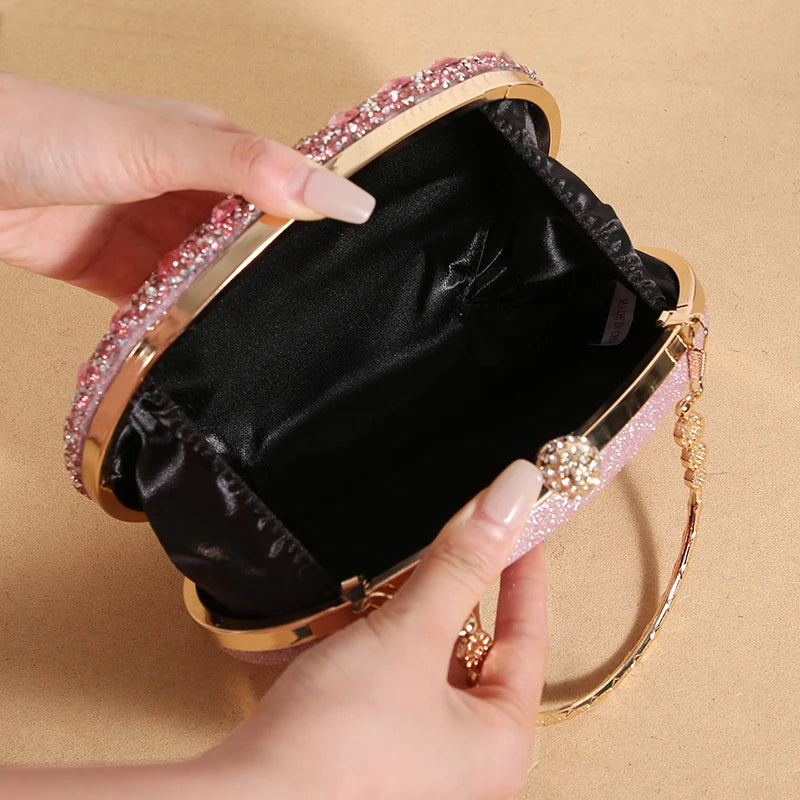 Luxury Crystal Sunflower Clutch – Fashion Banquet & Party Bag