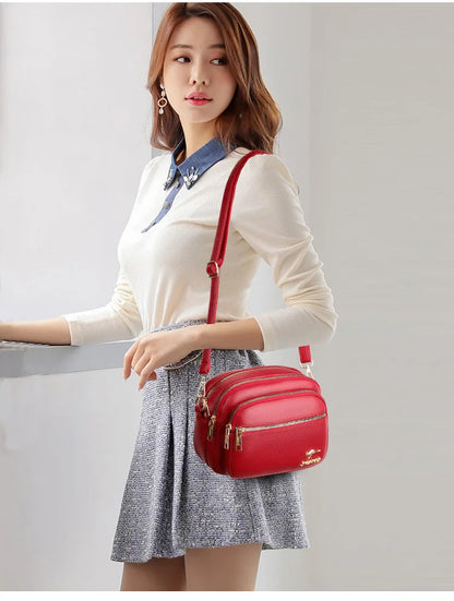 Luxury Soft Leather Shoulder Bag | Multi-Pocket  Handbag