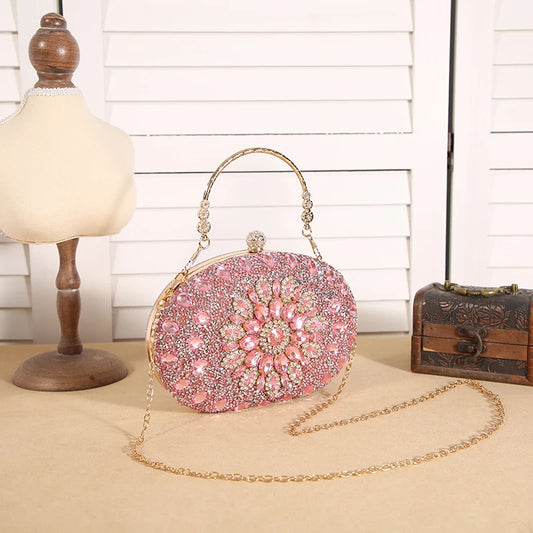 Luxury Crystal Sunflower Clutch – Fashion Banquet & Party Bag