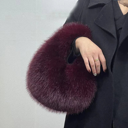 Winter Plush Bag – Designer-Inspired Faux Fur Half Moon Purse
