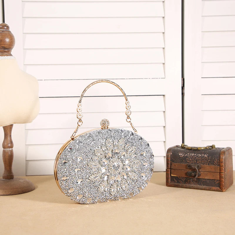 Luxury Crystal Sunflower Clutch – Fashion Banquet & Party Bag