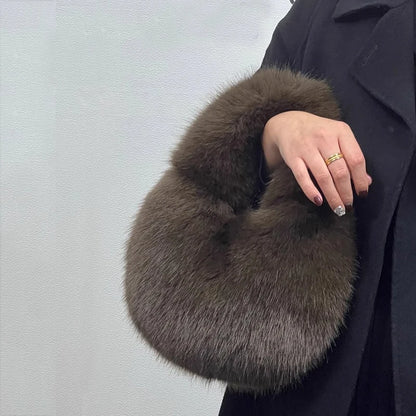 Winter Plush Bag – Designer-Inspired Faux Fur Half Moon Purse
