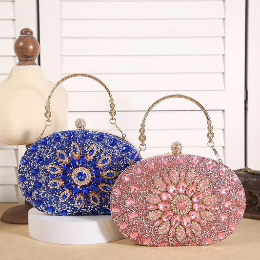 Luxury Crystal Sunflower Clutch – Fashion Banquet & Party Bag