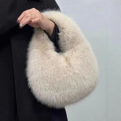 Winter Plush Bag – Designer-Inspired Faux Fur Half Moon Purse
