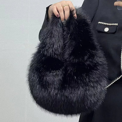 Winter Plush Bag – Designer-Inspired Faux Fur Half Moon Purse
