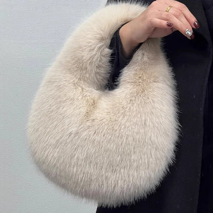 Winter Plush Bag – Designer-Inspired Faux Fur Half Moon Purse
