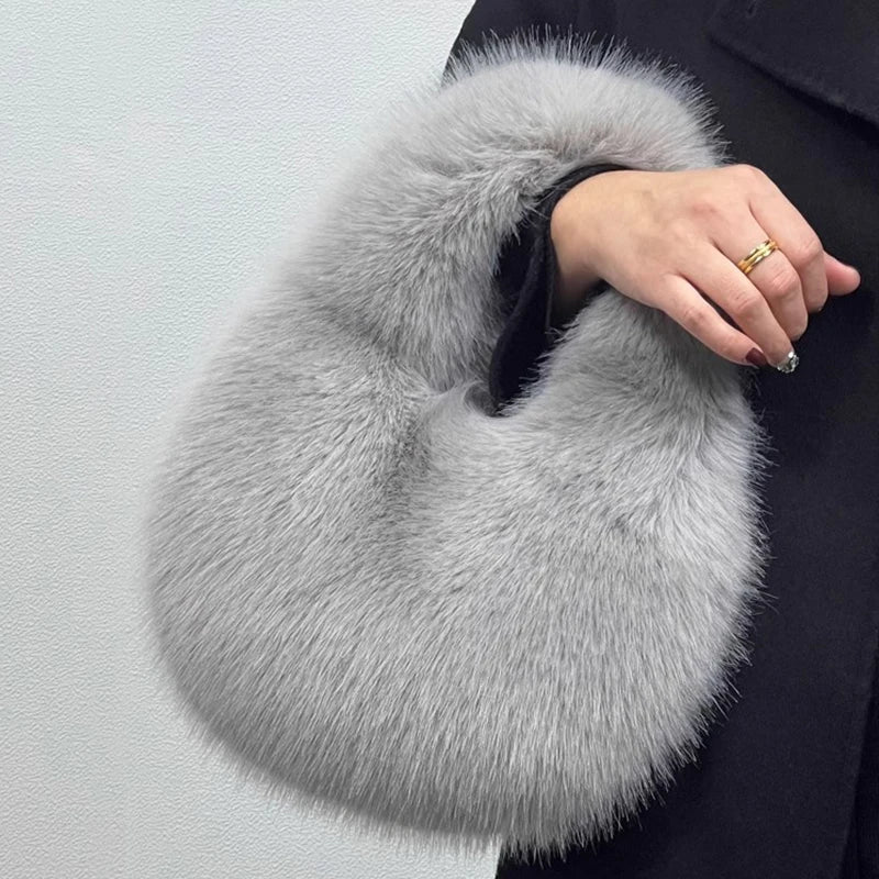 Winter Plush Bag – Designer-Inspired Faux Fur Half Moon Purse